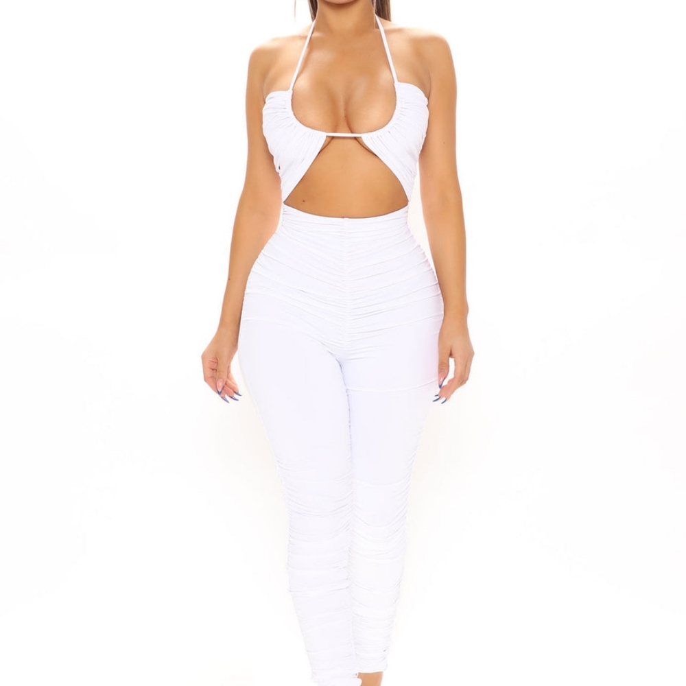 Give Me More Ruched Jumpsuit - White